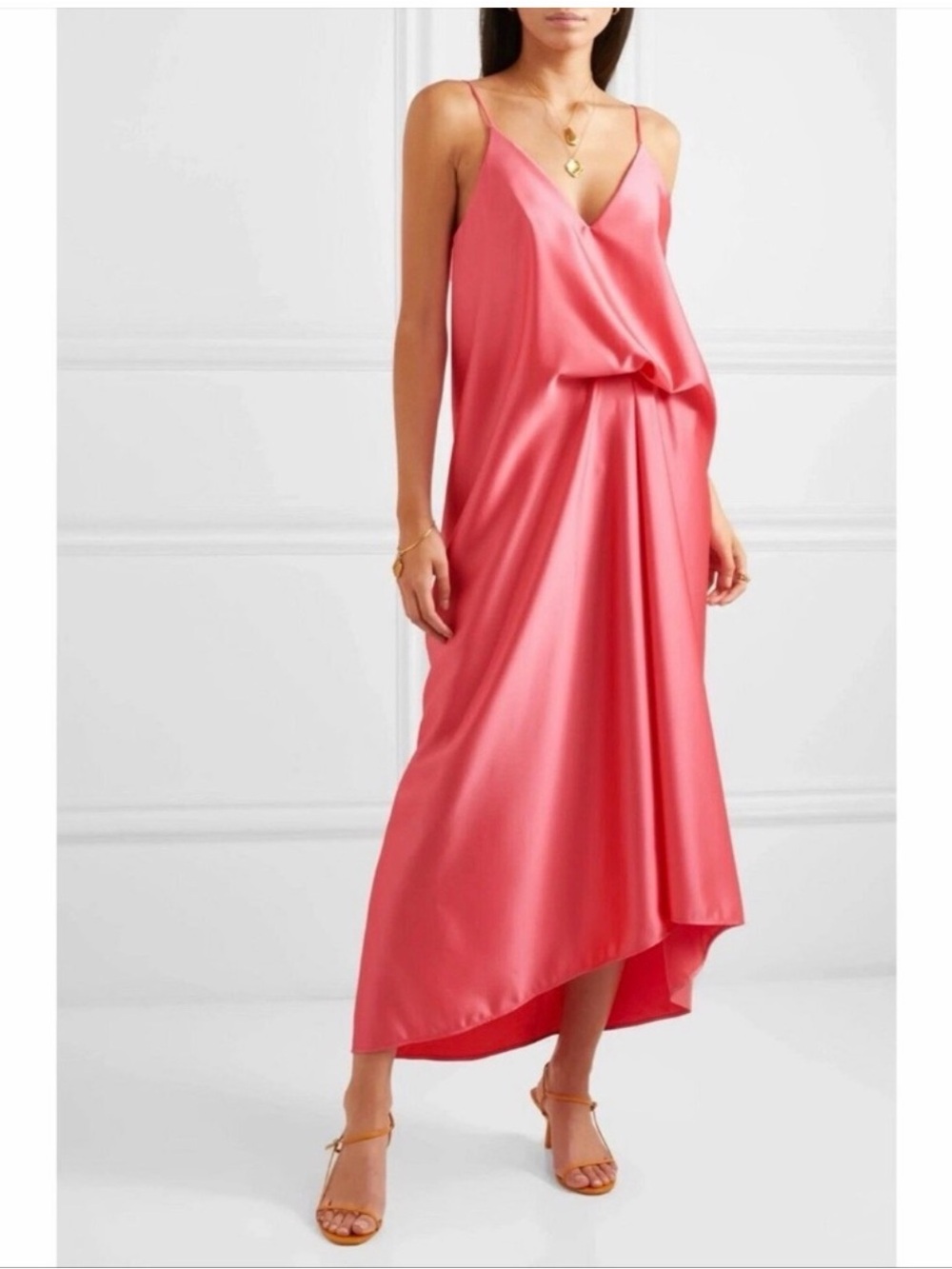 Cedric Charlier Pink Satin Slip Dress